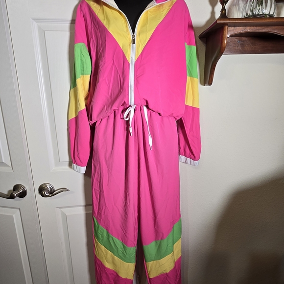 Uoua Women’s Pink Colorblock Track Joggers with Green & Yellow Accents - Picture 2 of 5